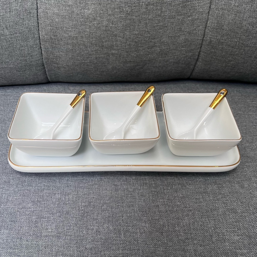 Elegant White and Gold Ceramic Serving Set